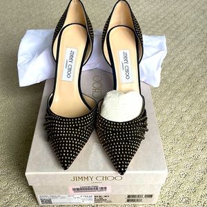 NEW! Auth Jimmy Choo Black Gold Pumps 38.5 with box, dust bag, authenticity card